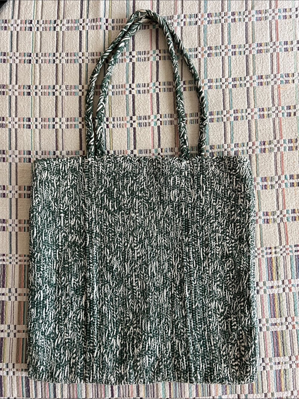 Handmade Green and White Egyptian Tote Bag